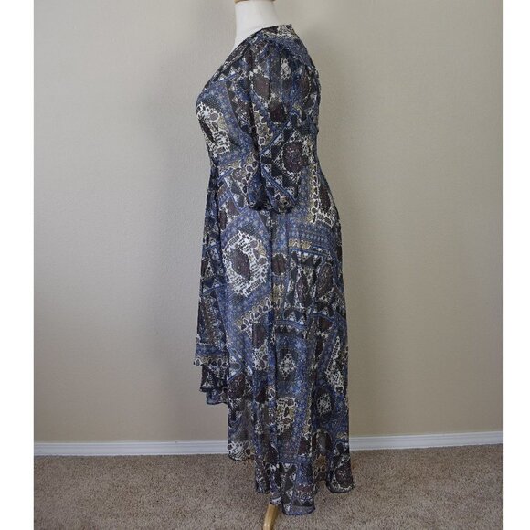 Calvin Klein Faux Wrap Chiffon Printed High Low Dress 16 NEW - Picture 4 of 9